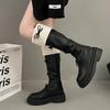 Модная женская обувь 2024 Женские сапоги до колена Платформа Современные сапоги Женские Застежка-молния сзади Бант Круглый носок Средний каблук Теплая женская обувь
