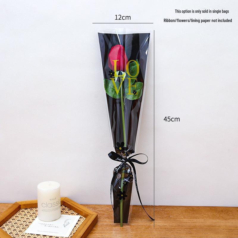 Valentine's Day Transparent Waterproof Flower Bag for Single Bouquet