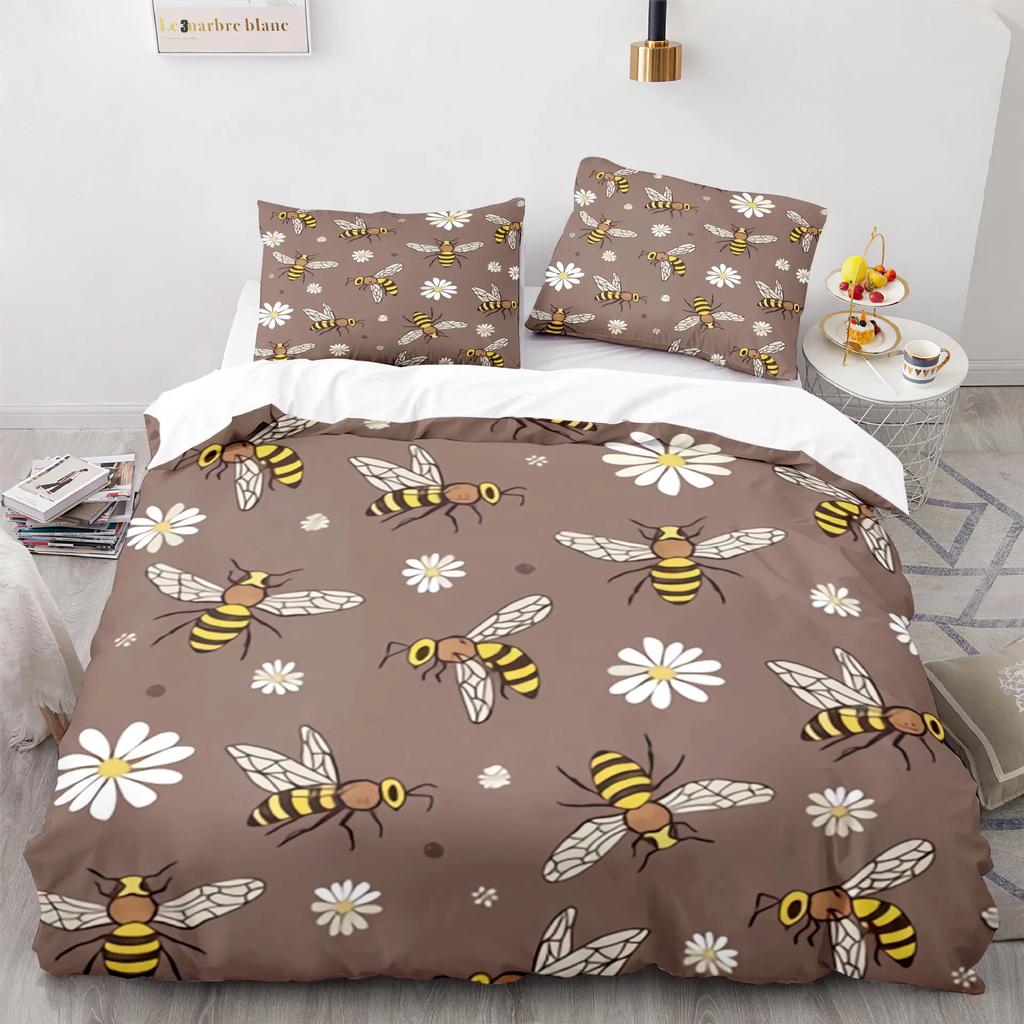 Милый мультяшный пододеяльник с пчелой King Queen Sweet Honey комплект постельного белья для детей, мальчиков и девочек, весенний желтый летающий насекомый полиэстеровый пододеяльник