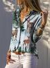 Gingerbread Man Printed Women's Shirt Christmas Elements New Loose Casual Short Sleeve Lapel Top