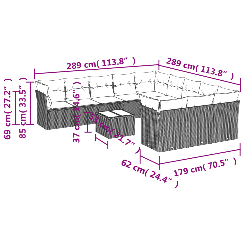 12 piece Garden Sofa Set with Cushions Light Grey Poly Rattan