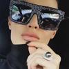 Oversized Shiny Sunglasses For Women Fashion Square Sun Glasses Trendy Shades New Beach Sunnies Diamond Eyewear