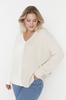 Women's Fashion New Plus Big Size Sweater Beige Color Block V-Neck Knitwear Sweater