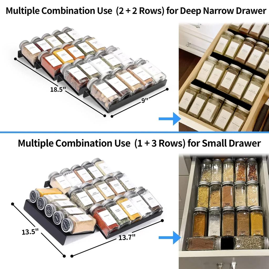 4 Tier Seasoning Jars Rack Drawers Insert Acrylic Spice Drawer Organizer Kitchen Spice Rack Tray for Cocina Drawer/Countertop