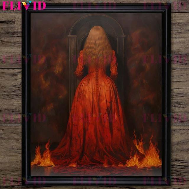 Красная жрица и магическая ведьма, душа, магия, поклонение, настенная живопись маслом, ужас, демон, готика, темное фэнтези, искусство
