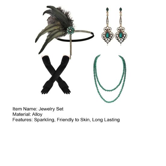 1920s Jewelry Set Headband Gloves Earrings Set Sparkling Earrings Headwear with Sequins Beads Role-Playing Accessories