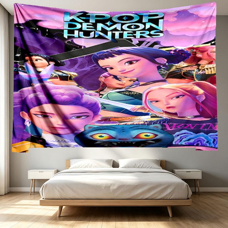 KPop Demon Hunters Print Tapestry - Portable Wall Decor Cloth, for Home, Dorm, Travel, Bedroom, Living Room - Ideal Birthday Housewarming Gift