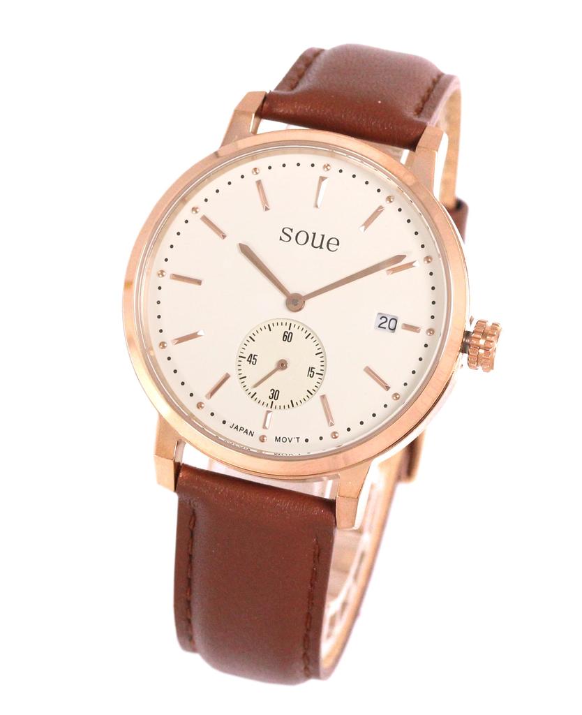 SOUE Pair Watch Classics Pair Watch Pair Couple 38mm Size Leather Belt Leather Band Brown Pink Gold Ivory Dial [SOUE] Women's Men's