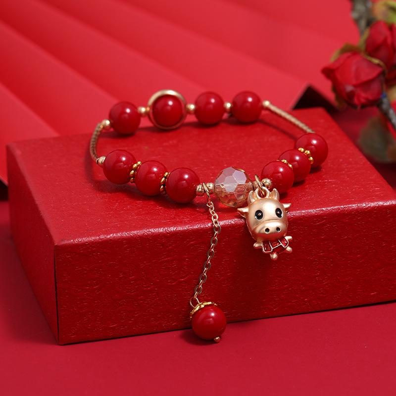 Нишевый дизайн новый изысканный браслет ретро красный кристалл простой и универсальный студенческий креативный круглый браслет женский