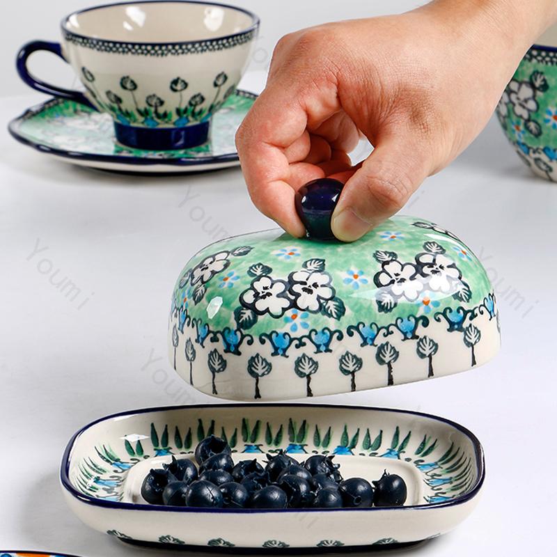 Творческие расписные керамические миски для послеобеденного чая, высокие ножки, фруктовые салатницы, изысканные блюда, тарелки, изысканная домашняя посуда