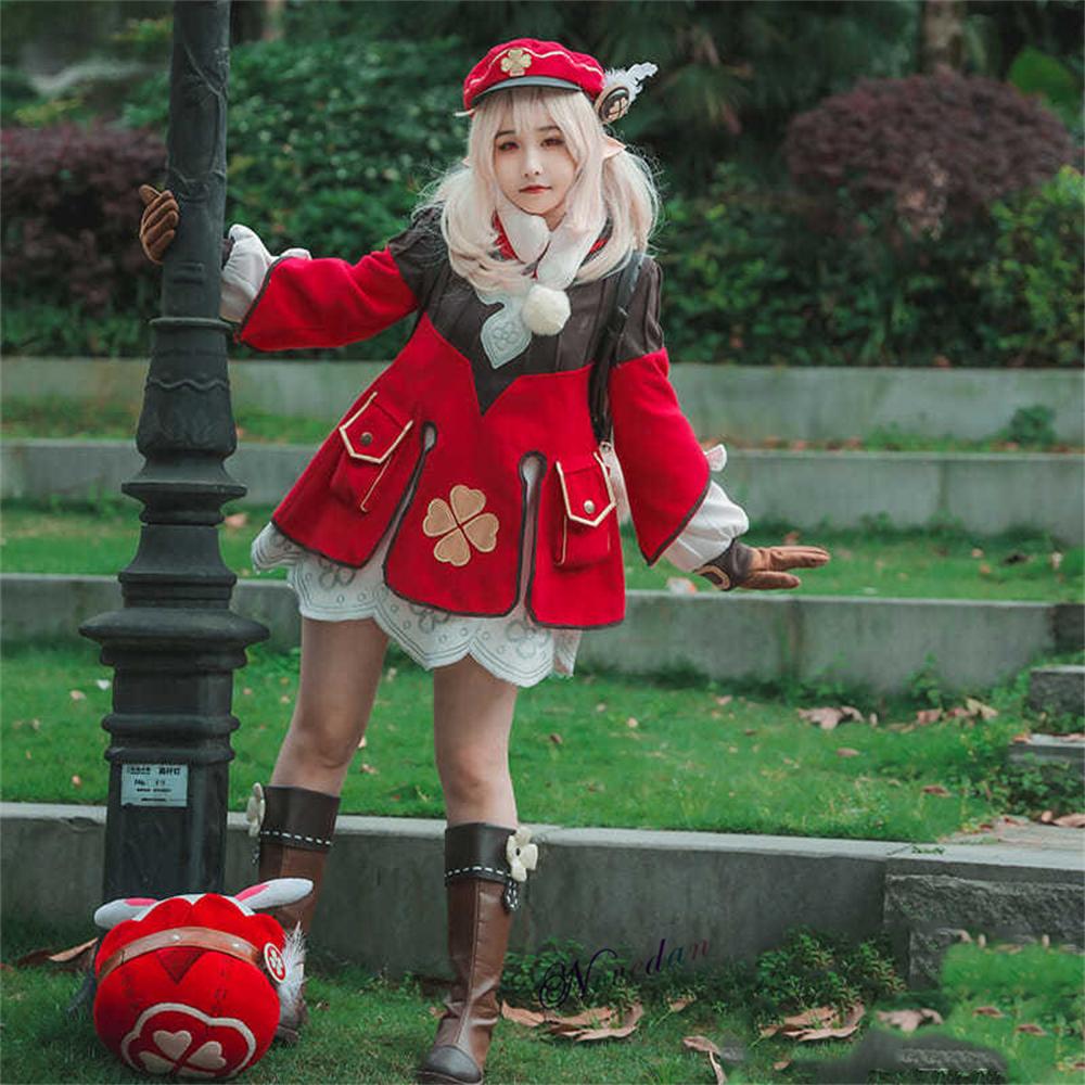 Klee Косплей Детский Костюм Аниме Игра Косплей Для Детей Девушка Платье Рюкзак Парик Хэллоуин Вечеринка Одежда Плюс Размер