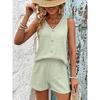 Женский повседневный комплект из двух частей, свободный топ без рукавов с V-образным вырезом и пуговицами, подходящие шорты