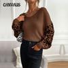 Autumn and Winter Women's Sweater Thin Section Round Neck Knitted Pullover Leopard Print Sweater