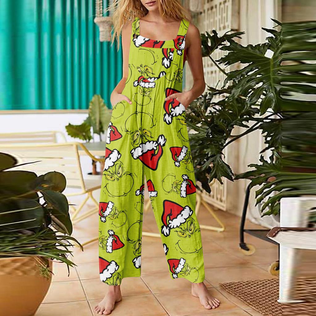 Women's Jumpsuit Halloween Print Casual Loose Vintage Shoulder Strap Cotton Linen