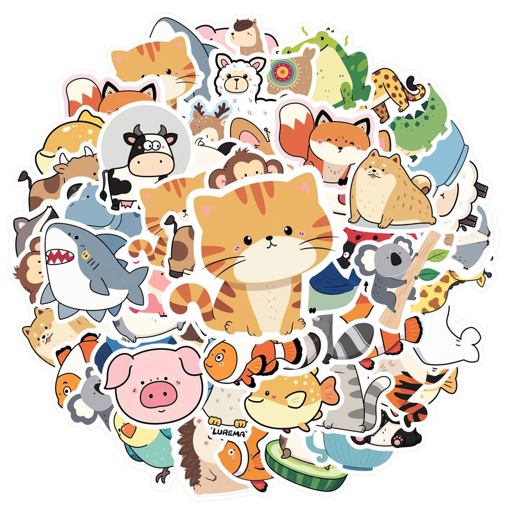 35pcs-50pcs Cartoon Nature Stickers Colorful Animal Stickers Stickers For DIY Phone Laptop Scrapbook Bike