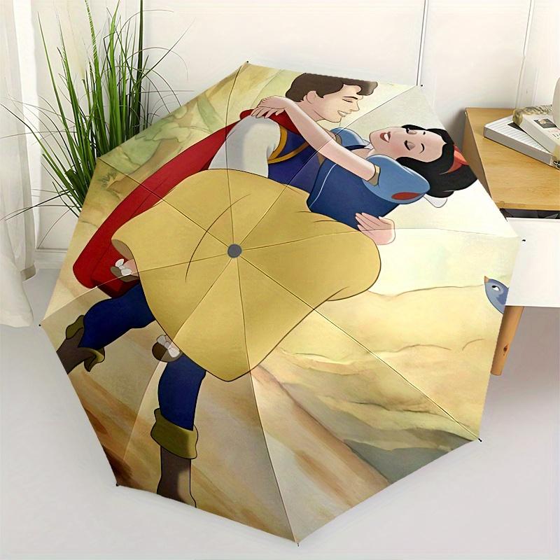 Snow White, Prince Charming Automatic Opening and Closing Umbrella - 8 Ribs Portable Folding Umbrella with Plastic Handle, Suitable for Leis