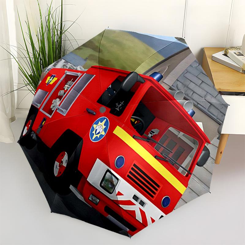 Fireman Fire trucks Themed Travel Umbrella-8 Ribs Automatic Opening and Closing, Portable Folding Design, Compact and Stylish Umbrella Suita