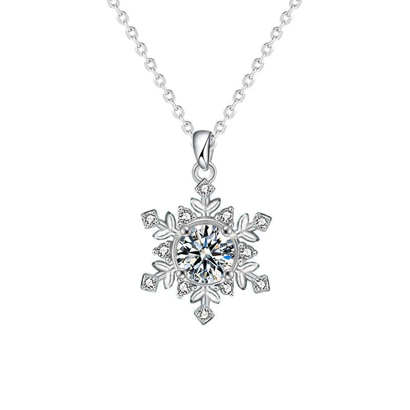 S925 Sterling Silver Snowflake Necklace for Women Versatile High-End Feel Moissanite Pendant Silver Collarbone Chain Gift