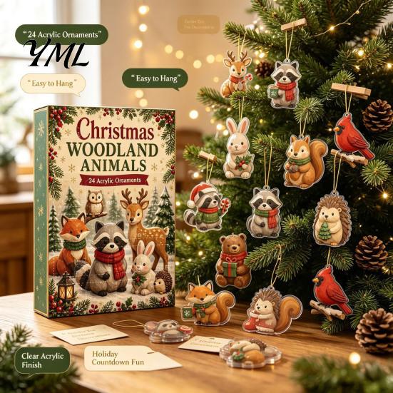 Novelty Holiday Desk Accessories Woodland Animal Advent Calendar, 24-Day Christmas Countdown Set with Forest Room Decorations Critter Ornaments,