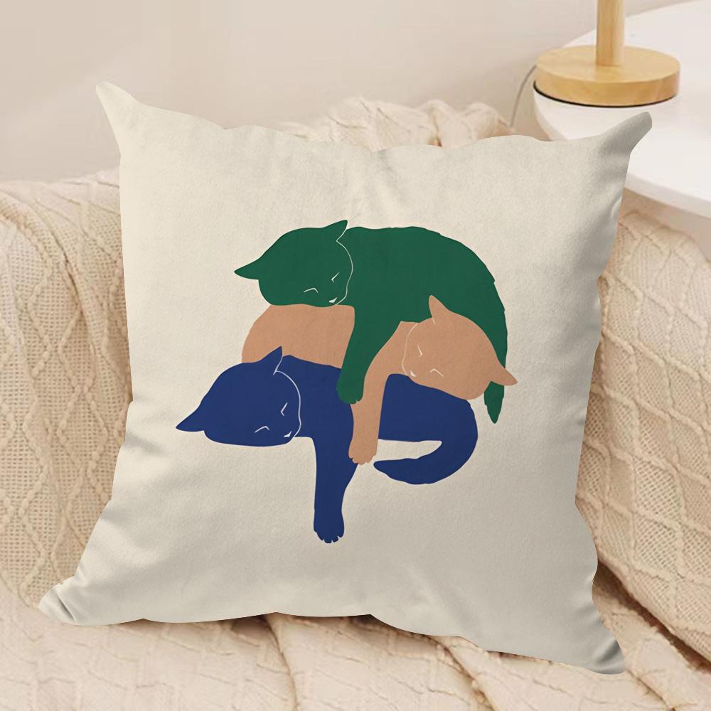 Minimalist Sleepy Cats Cushion Cover Soft Plush Fabric DoubleSided Printed Cushion Covers for All Seasons Modern HomeDecor Gift