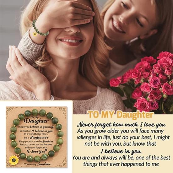 Браслет из бисера подсолнуха с открыткой, вдохновляющий эластичный регулируемый браслет из натурального камня с круглыми бусинами для девочек, выпускной