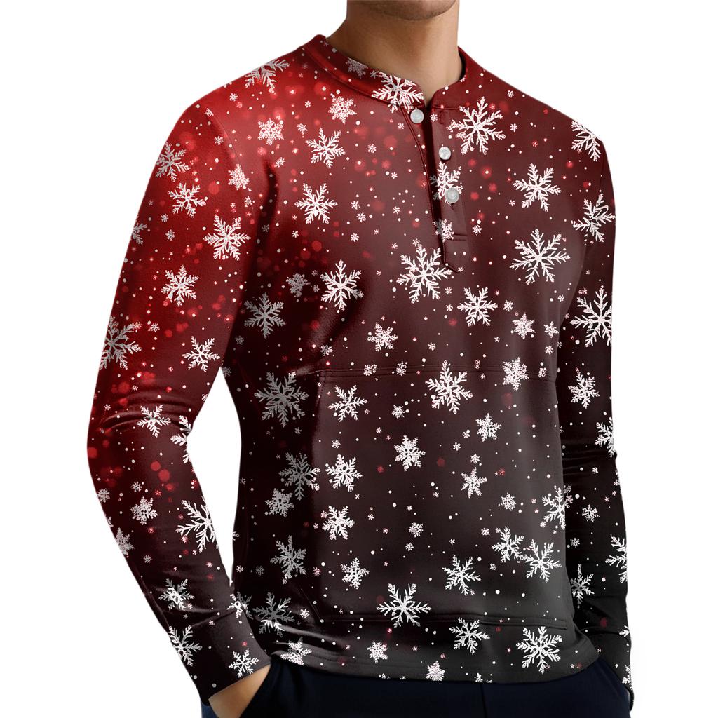 Men's Casual Button-Down Sweatshirt Fashion Printed Long Sleeve Shirt Pullover