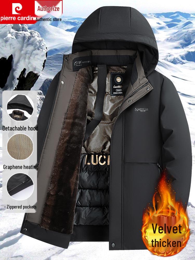 Pierre Cardin Men's Mid-Length Thickened Winter Parka with Golden Sable Velvet