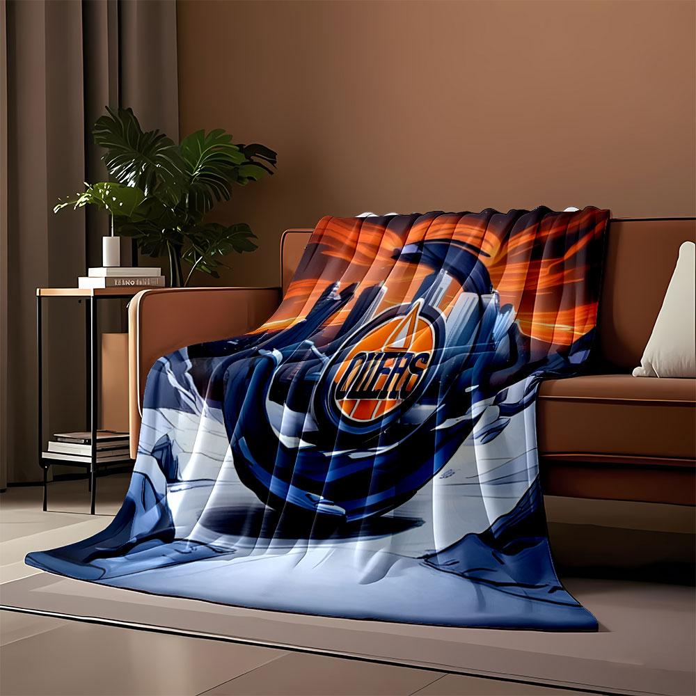 Oilers Skyline Winter Scene print blanket soft and cozy perfect for the living room bed sofa or a nap,gift