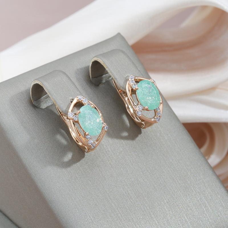 Kinel Water Drop Green Zircon Earrings For Women Rose Gold Color English Earring