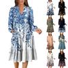 Women's V-Neck Flowing Layered Bohemian Long Sleeve Floral Print Dress