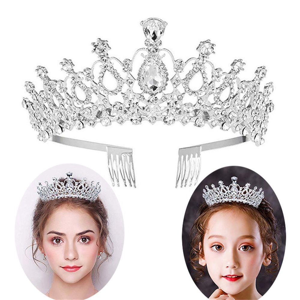 Bridal Hair Accessories Princess Rhinestone Crown with Combs Crystal Headband Silver Tiara Crown
