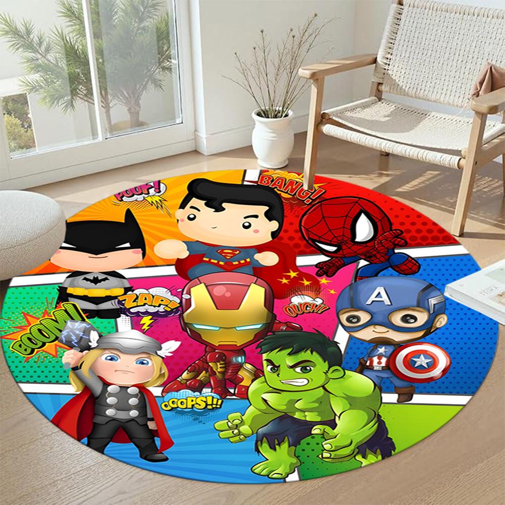 Superhero Round Office Rug Perfect for Foyer Bedrooms Living Rooms Dining Room Antislip Round Carpet Anime Office Decor Spiritual Gift