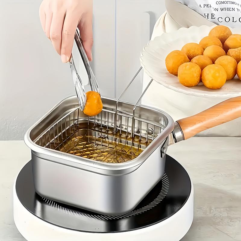 Фритюрница из нержавеющей стали для картофеля фри и куриных крылышек, кастрюля, совместимая с индукцией/плитой, бытовая маленькая масленка с фильтром