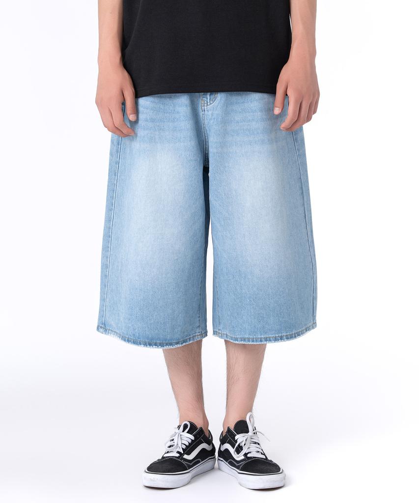 UNDEROFF Wide-Fit Washed Cropped Denim Pants Light Blue