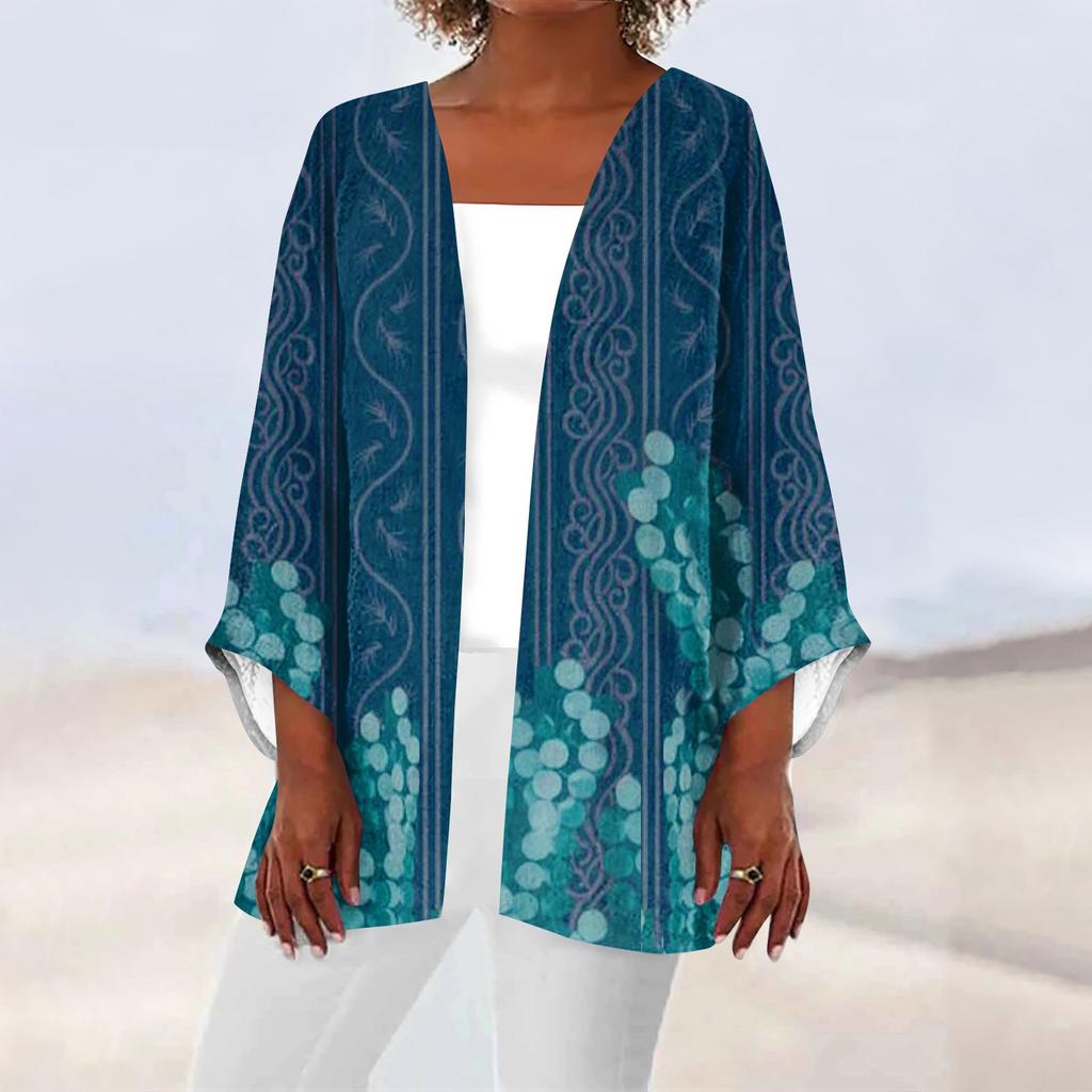 Женская повседневная модная легкая куртка средней длины с принтом в стиле ретро, ​​кардиган