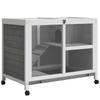 Small animal hutch with 2 levels, 4 wheels, sealed fir wood, grey