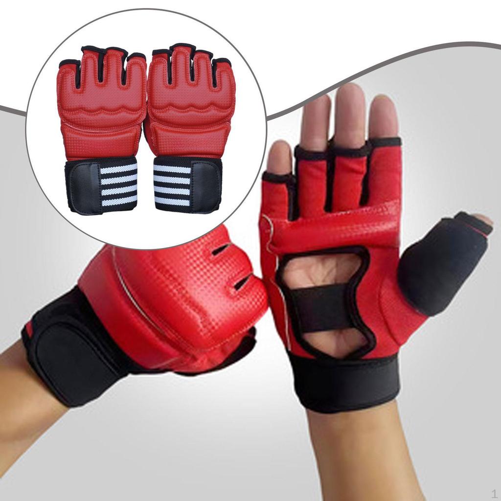 2 Pieces Boxing Gloves Red Half Finger PU Lightweight Sparring Gear Mitts for Unisex Women Men Adult