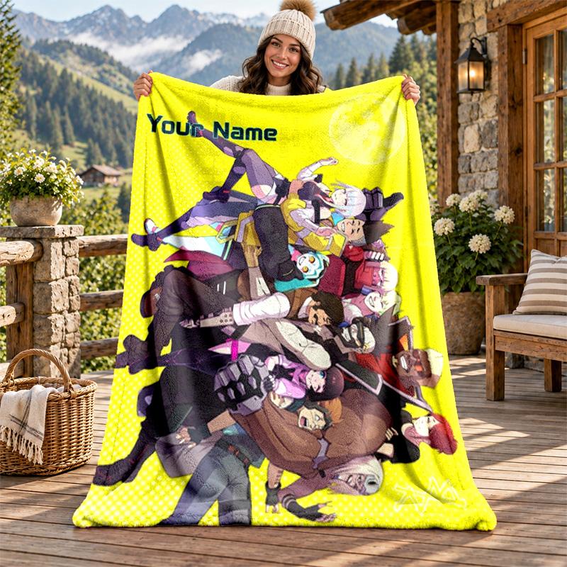 Cyberpunk Edgerunners Custom Name Flannel Blanket Personalized Soft Warm Plush Throw Blanket Customized Gift for Family Friends