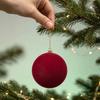 Flocked Christmas Ornaments 10 cm 9 pcs Set, Velvet Coated Plastic Christmas Balls, Tree Hanging Decorations, Party Decor