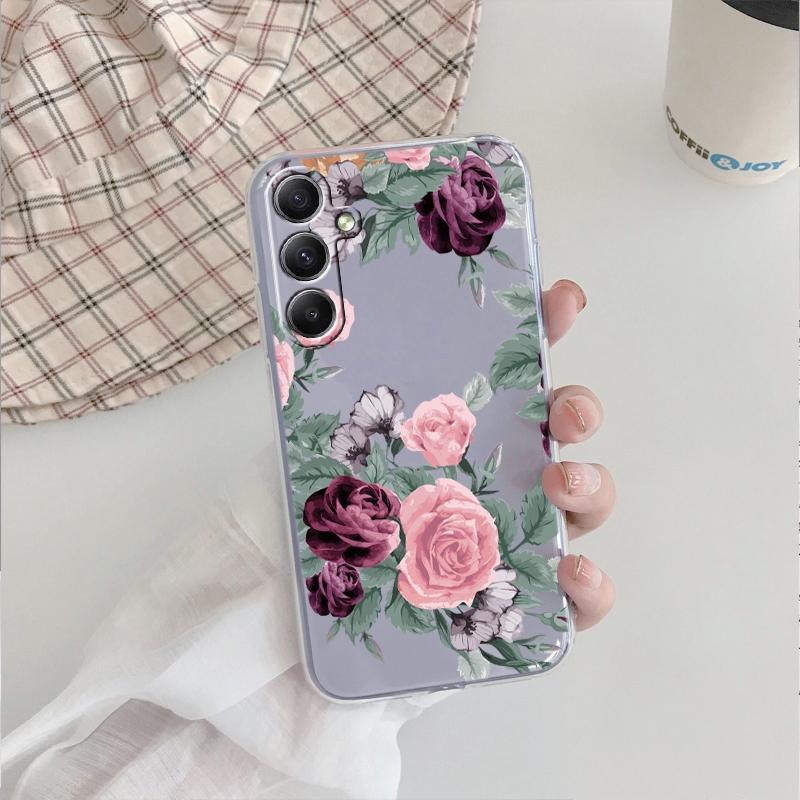 Модный цветочный мягкий прозрачный силиконовый чехол для Xiaomi Redmi Note 13 14T 15 Samsung A55 A35 S24 FE iPhone Huawei Honor Camera защитный противоударный чехол