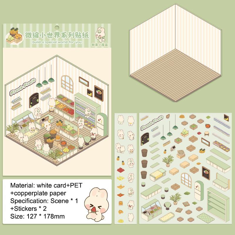 1 комплект забавных наклеек для супермаркета, кондитерской, милые наклейки с изображением мультяшных сцен, креативные трехмерные наклейки для укладки в домике