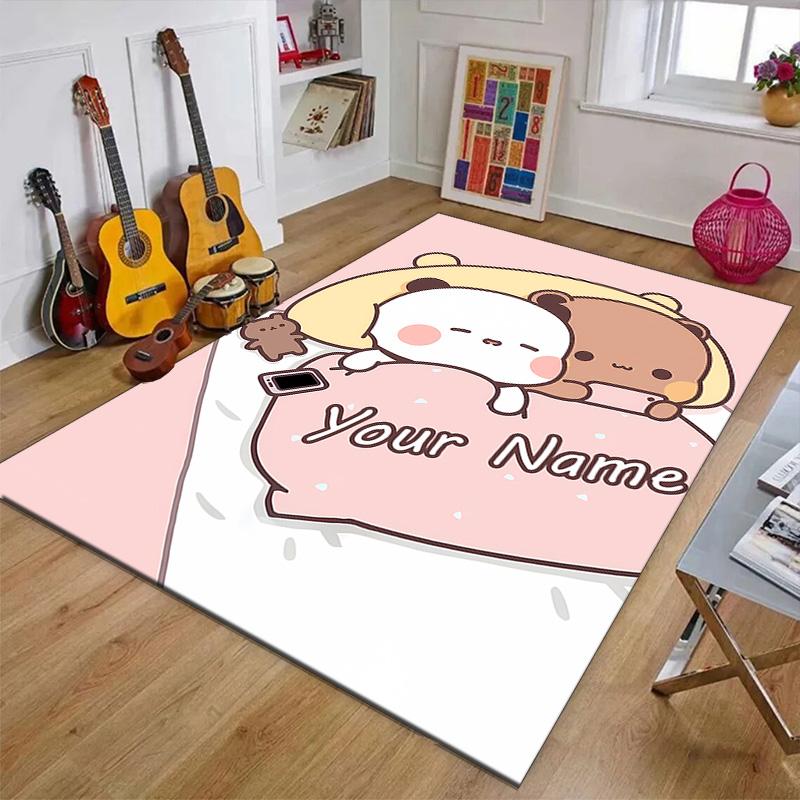 Custom Yier BuBu Bear Mat Personalized Name, Polyester Washable Indoor Entryway Rug, Gift for Christmas, Easter, Thanksgiving Day