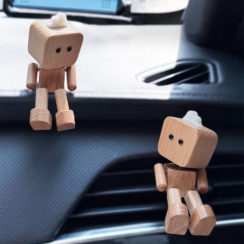 Shaking Wooden Man Figurine Handmade Shaking Feet Wooden Car Dashboard Decorations with 12 Pcs Magnetic Expressions Creative Gifts