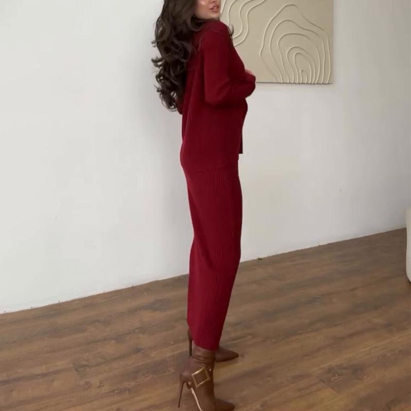 Женский вязаный комплект: свитер и юбка миди – Осенняя коллекция 2025, европейская/американская мода