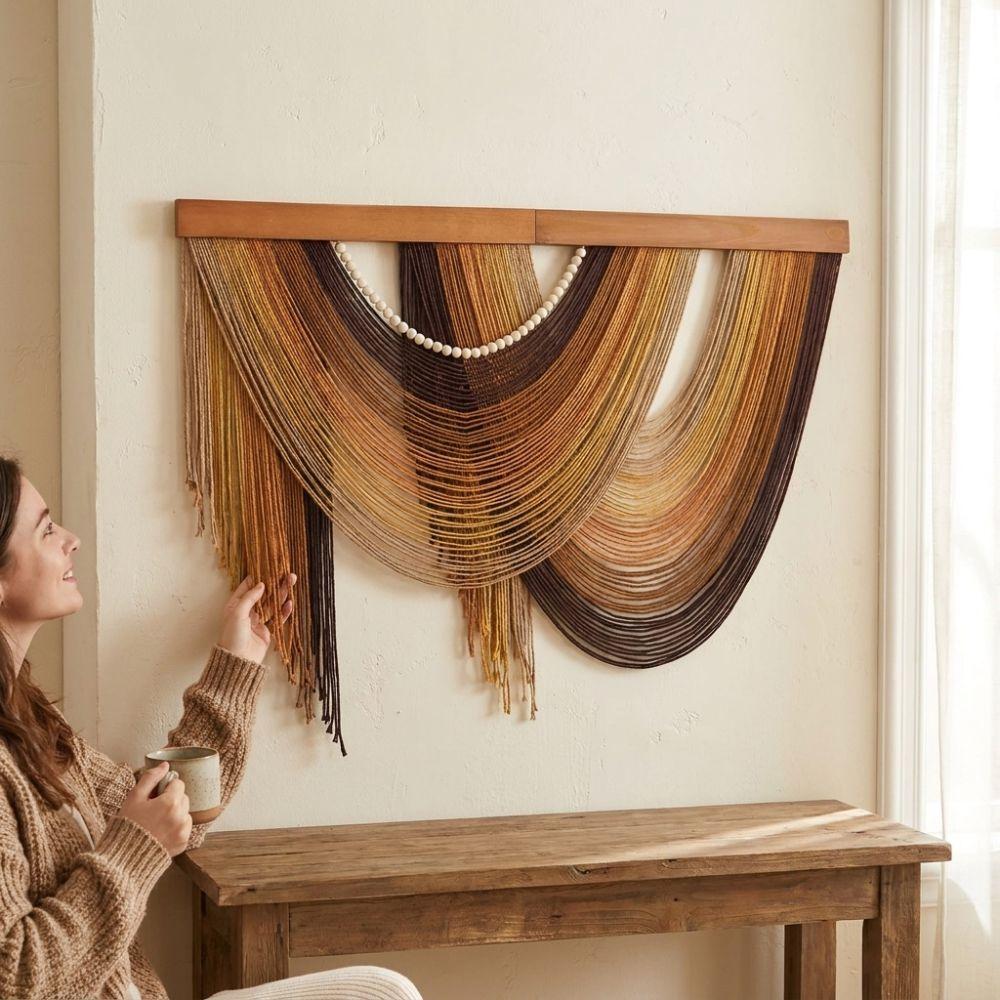 Wall Art Bohemian Wall Decor Wooden Macrame Wall Hanging Handmade Tassel Tapestry Household
