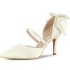 Allegra K Women's Bow-Decorated Pointed-Toe Stiletto Heel Pumps, White, Size 26.0 Cm