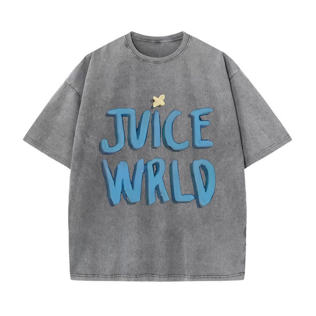 Ретро-стираемая винтажная футболка Мужская и женская футболка рэпера Juice Wrld Футболка City Fashion Футболка Популярная хип-хоп футболка