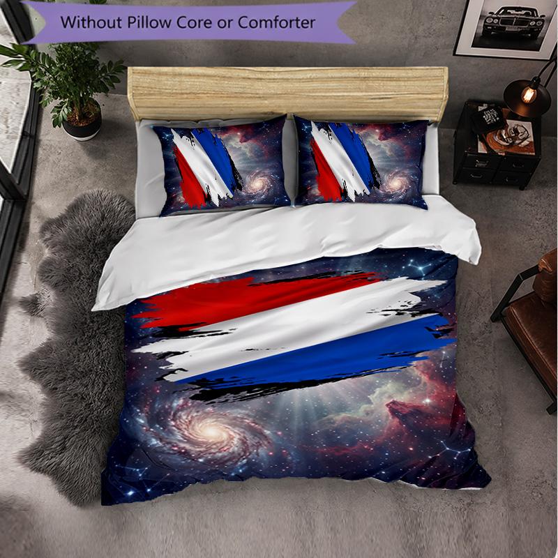 Netherlands Football Pattern 3 Pieces Bedding Set Soft Microfiber Duvet Cover with Pillow Cases for Bedroom