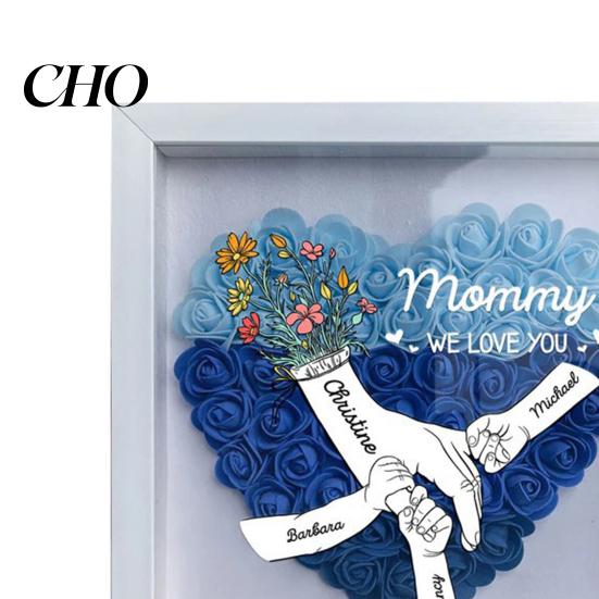 Dustproof Shadow Box Personalized Mommy I Love You Flower Custom Names Holding Hands Frame Gifts for Mom Grandma from Daughter or Son on Mother's Day
