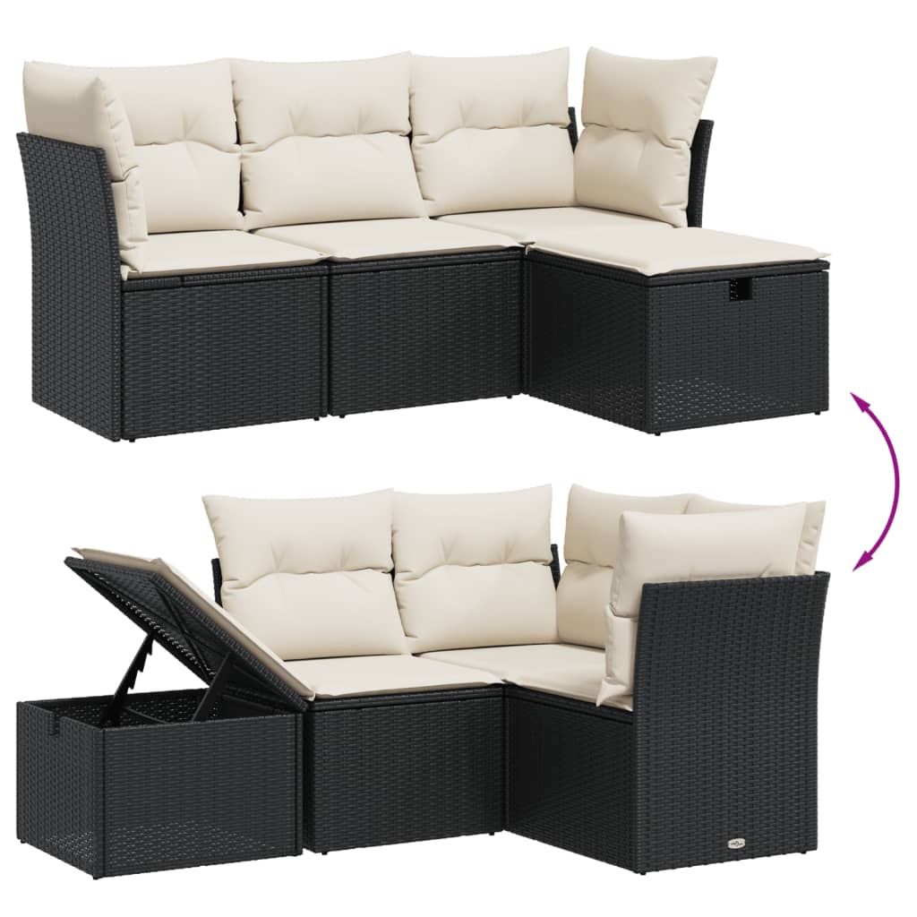 4 Piece Outdoor Sofa Set with Cushions Black PE Rattan